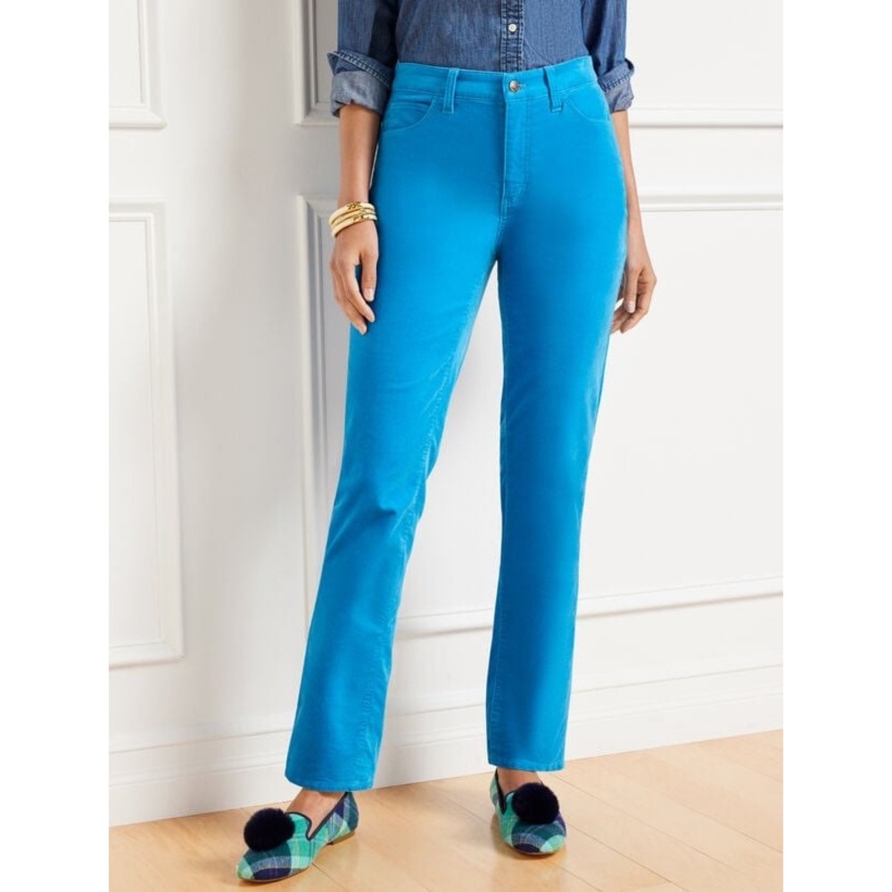 Talbots Velveteen High Waisted Straight Leg Pant Womens 2P Blue New With Tags